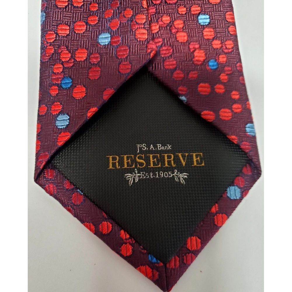 Jos A Bank Necktie Reserve Silk Burgundy w/Polka Dots Red/Periwinkle/White Print - Picture 7 of 8